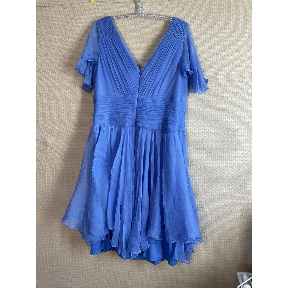 JC Collections Blue 100% Silk Chiffon Mini‎ Dress Women's Size 16 Wedding Party - Picture 15 of 15